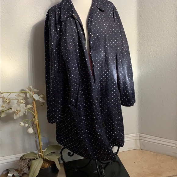 Ralph Lauren Navy Blue Polka Dot Long Coat - Picture 1 of 8